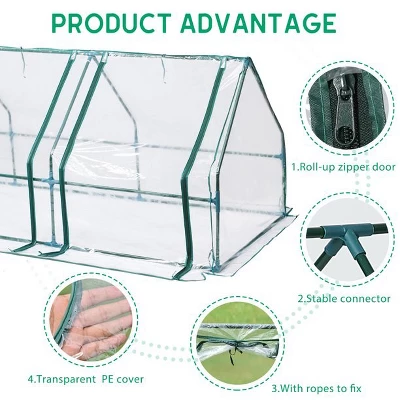 Aoodor 9 Ft. X 3 Ft. X 3 Ft. Mini Outdoor Greenhouse Three Zipped Doors 3 Aoodor 9 Ft. X 3 Ft. X 3 Ft. Mini Outdoor Greenhouse Three Zipped Doors