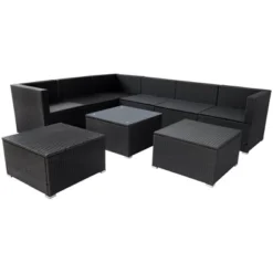 9pc Wicker Patio Seating Set With Cushions - Black/Beige - GODEER -Sunnydaze Decor Store GUEST 54ac4830 d010 435e 9383 7cca0b6c3175