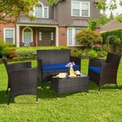 Costway 4PCS Rattan Patio Furniture Set Cushioned Sofa Chair Coffee Table 30 Costway 4PCS Rattan Patio Furniture Set Cushioned Sofa Chair Coffee Table -Sunnydaze Decor Store GUEST 553dd3c5 187f 4119 8600 eb856c51e8cd