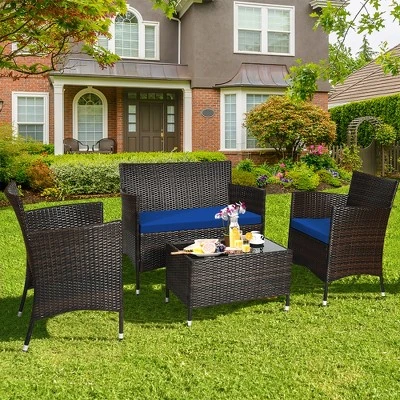 Costway 4PCS Rattan Patio Furniture Set Cushioned Sofa Chair Coffee Table 16 Costway 4PCS Rattan Patio Furniture Set Cushioned Sofa Chair Coffee Table - Image 14