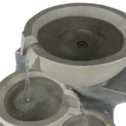 LuxenHome Modern Gray Cement Tiered Bowls Outdoor Fountain With Lights -Sunnydaze Decor Store GUEST 5561ea2b 3205 40a3 92ba 87e04ef683d9