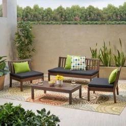 Caswell 4pc Acacia Wood Chat Set - Christopher Knight Home -Sunnydaze Decor Store GUEST 5571a3f1 9064 4962 9917 02adb69fd899