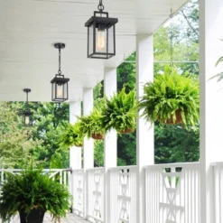 Square Glass/Metal Outdoor Pendant Lamp Black - LNC -Sunnydaze Decor Store GUEST 558725b8 4bf7 449a bf83 78f7fc5f5234