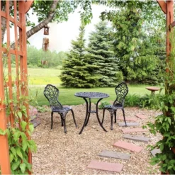 Sunnydaze Decor Sunnydaze Floral Design Cast Aluminum Outdoor Patio Bistro Set, Black, 3pc -Sunnydaze Decor Store GUEST 561c4b5c 8082 45dd 8d99 a3dc7c9828a4