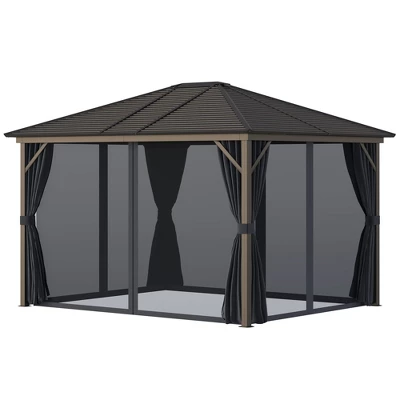 Outsunny 10' X12' Hardtop Gazebo With Aluminum Frame, Permanent Metal Roof Gazebo Canopy With 2 Hooks, Curtains And Netting For Garden 11 Outsunny 10' X12' Hardtop Gazebo With Aluminum Frame, Permanent Metal Roof Gazebo Canopy With 2 Hooks, Curtains And Netting For Garden - Image 9