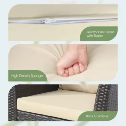 Tangkula 3 Pieces Outdoor Rattan Furniture Set Wicker Bistro Set Wooden Table Top With Cushions -Sunnydaze Decor Store GUEST 5698626e d301 44f6 b302 d921de1a33b5