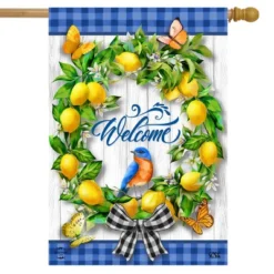 Lemon Wreath Spring House Flag Welcome Bluebird 28" X 40" Briarwood Lane