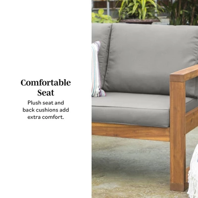 Galia Square Leg Acacia Wood Patio Loveseat With Cushions - Brown - Saracina Home 19 Galia Square Leg Acacia Wood Patio Loveseat With Cushions - Brown - Saracina Home - Image 17