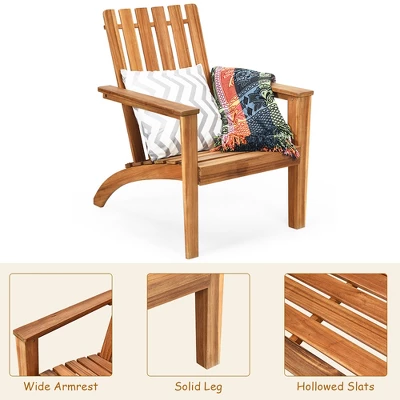 Costway Patio Acacia Wood Adirondack Chair Lounge Armchair Durable Outdoor Garden Yard 9 Costway Patio Acacia Wood Adirondack Chair Lounge Armchair Durable Outdoor Garden Yard - Image 7