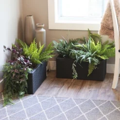 Sunnydaze Decor Sunnydaze 2-Section Rectangle Polyrattan Indoor Planters - 21.5" W X 11.5" D X 9.25" H - 2-Pack