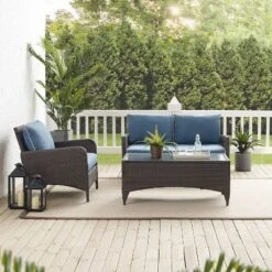 Kiawah 3pc Outdoor Wicker Conversation Set Blue - Crosley -Sunnydaze Decor Store GUEST 57d6ff22 c1b6 4f2b a951 6ba6143c0523