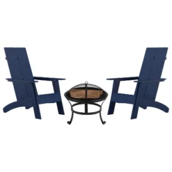 Merrick Lane Outdoor Set With Modern Adirondack Rocking Chairs & Wood Burning Fire Pit, Poker & Spark Screen -Sunnydaze Decor Store GUEST 588b6c2e dc78 427b b66e 702972d6daf0