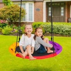 Costway 40'' Saucer Tree Swing Outdoor Round Platform Swing W/ Pillow & Handle