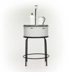 34" Metal Antique Cylindrical Fountain Sink With Stand White - Alpine Corporation -Sunnydaze Decor Store GUEST 592ef834 b93f 4a9d 8eec 98d59cff33a3