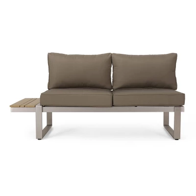 Sterling 4pc Outdoor Aluminum V Shaped 5 Seater Sofa With Cushions - Khaki/Natural - Christopher Knight Home 4 Sterling 4pc Outdoor Aluminum V Shaped 5 Seater Sofa With Cushions - Khaki/Natural - Christopher Knight Home - Image 2