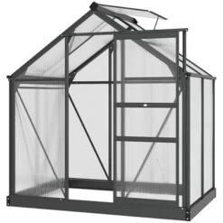 Outsunny Polycarbonate Greenhouse, Heavy Duty Outdoor Aluminum Walk-in Green House Kit With Vent & Door For Backyard Garden, Gray -Sunnydaze Decor Store GUEST 59dfa3b0 f077 4700 bcda d5373ac6051b