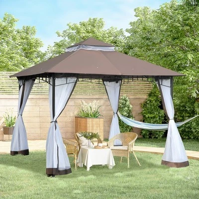 Outsunny 116.25" X 116.25" Outdoor Patio Gazebo Canopy Tent With Mesh Sidewalls, 2-Tier Canopy For Backyard, Coffee 4 Outsunny 116.25" X 116.25" Outdoor Patio Gazebo Canopy Tent With Mesh Sidewalls, 2-Tier Canopy For Backyard, Coffee - Image 2