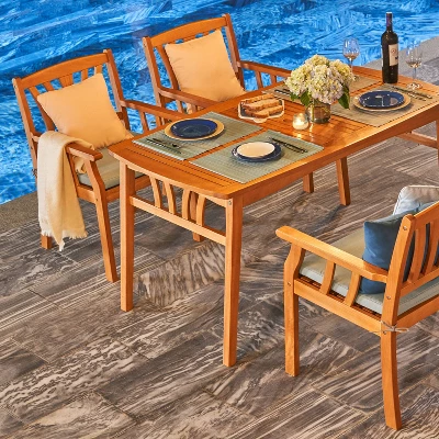 Kapalua 4pc Honey Nautical Wooden Patio Dining Set With Bench - Vifah 8 Kapalua 4pc Honey Nautical Wooden Patio Dining Set With Bench - Vifah - Image 6