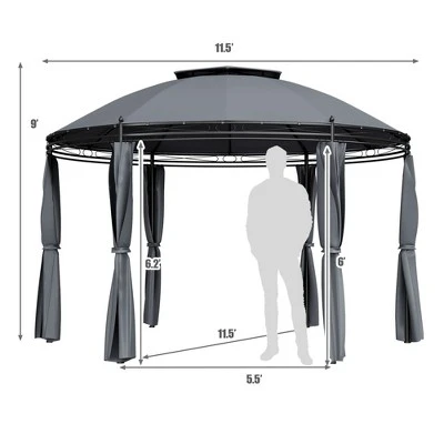 Tangkula 11.5'Outdoor Patio Round Dome Gazebo Canopy Shelter Double Roof Steel Gray 6 Tangkula 11.5'Outdoor Patio Round Dome Gazebo Canopy Shelter Double Roof Steel Gray - Image 4