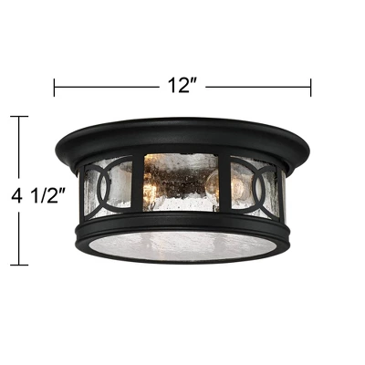 John Timberland Flush Mount Outdoor Ceiling Light Fixture Black 12" Seedy Glass For Exterior House Porch 9 John Timberland Flush Mount Outdoor Ceiling Light Fixture Black 12" Seedy Glass For Exterior House Porch - Image 7
