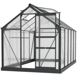 Outsunny Polycarbonate Greenhouse, Heavy Duty Outdoor Aluminum Walk-in Green House Kit With Vent & Door For Backyard Garden, Gray -Sunnydaze Decor Store GUEST 5b116843 6e66 4d51 ad27 863c0016f6be