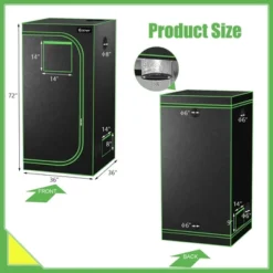 Costway 36''x36''x72'' Mylar Hydroponic Grow Tent W/Observation Window & Floor Tray GrayBlack -Sunnydaze Decor Store GUEST 5b23b92a 72e9 4ad7 906d bb504667cf58