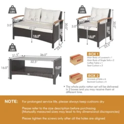 Tangkula Patio Rattan 4PCS Cushioned Chair Side Table Set Bistro Set Classic Furniture Single Sofa Thick Cushion Loveseat For Garden Off White/Navy -Sunnydaze Decor Store GUEST 5bb13e71 9c01 4cf7 97b5 732bdffee115