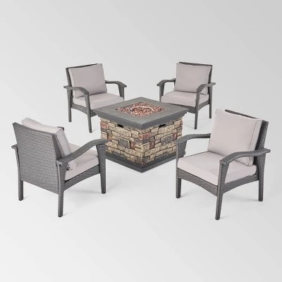 Kaula 5pc Faux Rattan Club Chair & Fire Pit Chat Set - Christopher Knight Home 3 Kaula 5pc Faux Rattan Club Chair & Fire Pit Chat Set - Christopher Knight Home