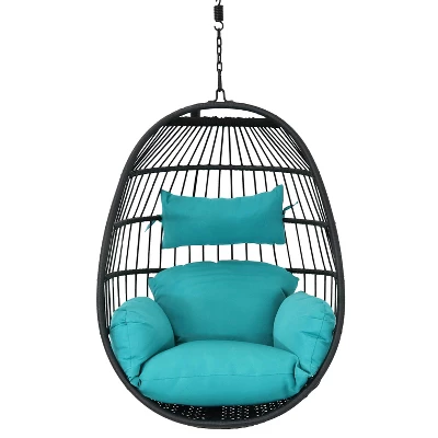Sunnydaze Decor Sunnydaze Outdoor Resin Wicker Patio Dalia Hanging Basket Egg Chair With Cushions And Headrest - Teal - 2pc 8 Sunnydaze Decor Sunnydaze Outdoor Resin Wicker Patio Dalia Hanging Basket Egg Chair With Cushions And Headrest - Teal - 2pc - Image 6