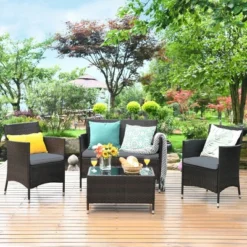 Costway 4PCS Rattan Patio Furniture Set Cushioned Sofa Chair Coffee Table 26 Costway 4PCS Rattan Patio Furniture Set Cushioned Sofa Chair Coffee Table -Sunnydaze Decor Store GUEST 5c388a2b b01e 4d26 9e9a d7e7ee456b36