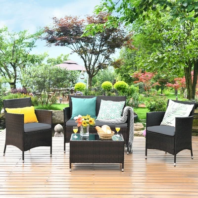 Costway 4PCS Rattan Patio Furniture Set Cushioned Sofa Chair Coffee Table 12 Costway 4PCS Rattan Patio Furniture Set Cushioned Sofa Chair Coffee Table - Image 10