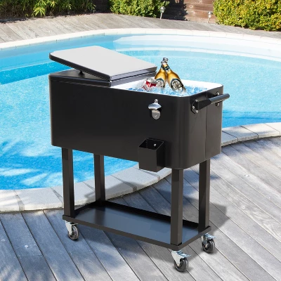 Outsunny 80 QT Rolling Cooling Bins Ice Chest On Wheels Outdoor Stand Up Drink Cooler Cart For Party 4 Outsunny 80 QT Rolling Cooling Bins Ice Chest On Wheels Outdoor Stand Up Drink Cooler Cart For Party - Image 2