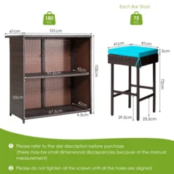 Tangkula 3PCS Patio Wicker Rattan Bar Set Table W/2 Turquoise Cushioned Stools 13 Tangkula 3PCS Patio Wicker Rattan Bar Set Table W/2 Turquoise Cushioned Stools -Sunnydaze Decor Store GUEST 5c54ae17 d0db 4969 adc2 5e598a2513ba