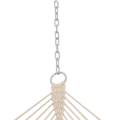 Sunnydaze Decor Sunnydaze Polycotton 2-Person Hammock With Curved Bamboo Foldable Spreader Bars - 450 Lb Weight Capacity - Neutral Stripe 7 Sunnydaze Decor Sunnydaze Polycotton 2-Person Hammock With Curved Bamboo Foldable Spreader Bars - 450 Lb Weight Capacity - Neutral Stripe - Image 5