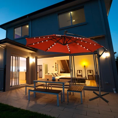 Costway 10FT Patio Offset Umbrella Solar LED 360degrees Rotation Orange 4 Costway 10FT Patio Offset Umbrella Solar LED 360degrees Rotation Orange - Image 2