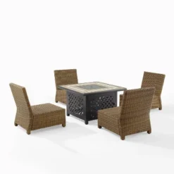 Bradenton 5pc Outdoor Wicker Armless Chair & Fire Table Set - Crosley -Sunnydaze Decor Store GUEST 5e3e33d2 5237 4b4f 8046 fe8c00060686