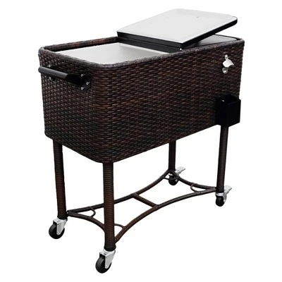 80qt Portable Rolling Patio Cooler Dark Wicker - Permasteel 8 80qt Portable Rolling Patio Cooler Dark Wicker - Permasteel - Image 6