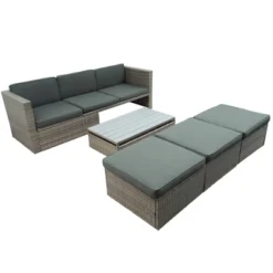 5pc Outdoor Wicker Conversations Set With Adjustable Sofa, Ottomans & Accent Table - Gray - GODEER 18 5pc Outdoor Wicker Conversations Set With Adjustable Sofa, Ottomans & Accent Table - Gray - GODEER -Sunnydaze Decor Store GUEST 5e67ed92 049c 4590 b02e be6f5d4f07e8