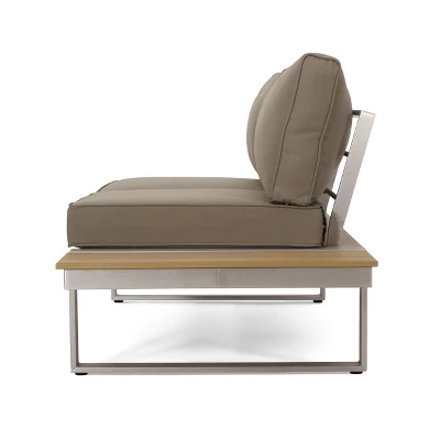 Sterling 4pc Outdoor Aluminum V Shaped 5 Seater Sofa With Cushions - Khaki/Natural - Christopher Knight Home 9 Sterling 4pc Outdoor Aluminum V Shaped 5 Seater Sofa With Cushions - Khaki/Natural - Christopher Knight Home - Image 7