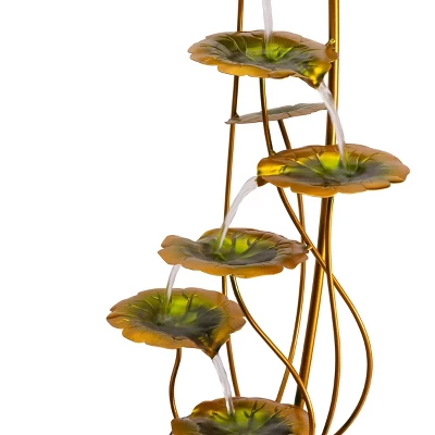 32" Metal Multi-Tiered Lily Pads Fountain With Stones Copper - Alpine Corporation 5 32" Metal Multi-Tiered Lily Pads Fountain With Stones Copper - Alpine Corporation - Image 3