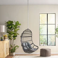 Richards Outdoor/Indoor Wicker Hanging Chair With 8 Foot Chain (No Stand) - Gray/Dark Gray - Christopher Knight Home 11 Richards Outdoor/Indoor Wicker Hanging Chair With 8 Foot Chain (No Stand) - Gray/Dark Gray - Christopher Knight Home -Sunnydaze Decor Store GUEST 602be215 96a9 452c b7c3 b11d8dcc6ffd