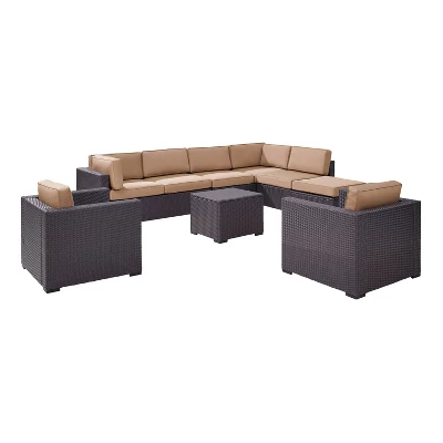 Biscayne 7pc Outdoor Wicker Sectional Set With Arm Chairs & Ottoman - Mocha - Crosley 4 Biscayne 7pc Outdoor Wicker Sectional Set With Arm Chairs & Ottoman - Mocha - Crosley - Image 2