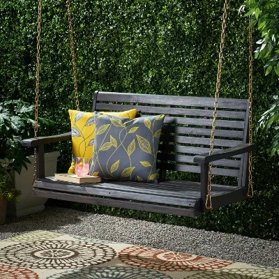 Tasmania Acacia Wood Patio Porch Swing Gray - Christopher Knight Home 4 Tasmania Acacia Wood Patio Porch Swing Gray - Christopher Knight Home - Image 2