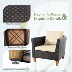 Tangkula 3 Pieces Outdoor Rattan Furniture Set Wicker Bistro Set Wooden Table Top With Cushions -Sunnydaze Decor Store GUEST 616451b7 04b7 4dc5 bae9 7676f80e6220