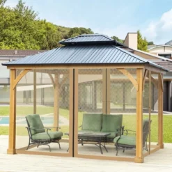 Aoodor Gazebo Netting Black 12' X 12' Polyester Screen Replacement 4 Panel Sidewalls For Patio (Only Netting) -Sunnydaze Decor Store GUEST 6190eb43 abdd 4372 9925 13b817bc7200