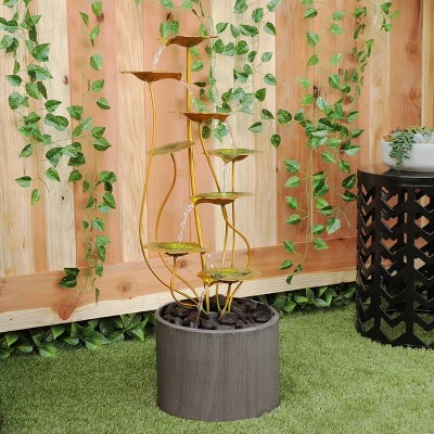 32" Metal Multi-Tiered Lily Pads Fountain With Stones Copper - Alpine Corporation 3 32" Metal Multi-Tiered Lily Pads Fountain With Stones Copper - Alpine Corporation