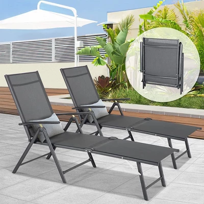 Jomeed Chaise Outdoor Reclining Adjustable Folding Lightweight Beach Patio Lounge Chair With 7 Back Reclining And 2 Leg Positions, Gray 7 Jomeed Chaise Outdoor Reclining Adjustable Folding Lightweight Beach Patio Lounge Chair With 7 Back Reclining And 2 Leg Positions, Gray - Image 5