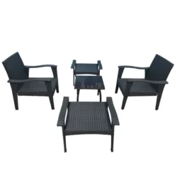 5pc Outdoor Wicker Conversation Set With Arm Chairs, Accent Table & Ottomans - Gray - GODEER -Sunnydaze Decor Store GUEST 63f3da10 8763 4a79 adbd 218c9a681617