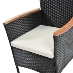 7pc Outdoor Wicker Dining Set With Acacia Wood Tabletop & Cushions - Beige - GODEER -Sunnydaze Decor Store GUEST 641133e0 17d3 4388 8016 9651618ae3f3