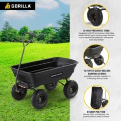 Gorilla Carts 600 Pound Capacity Heavy Duty Poly Garden Landscape Outdoor Yard Hauling Utility Wagon Dump Cart With 10 Inch Pneumatic Tires, Black -Sunnydaze Decor Store GUEST 64424b95 fb17 4e31 b0f6 398474c3d921